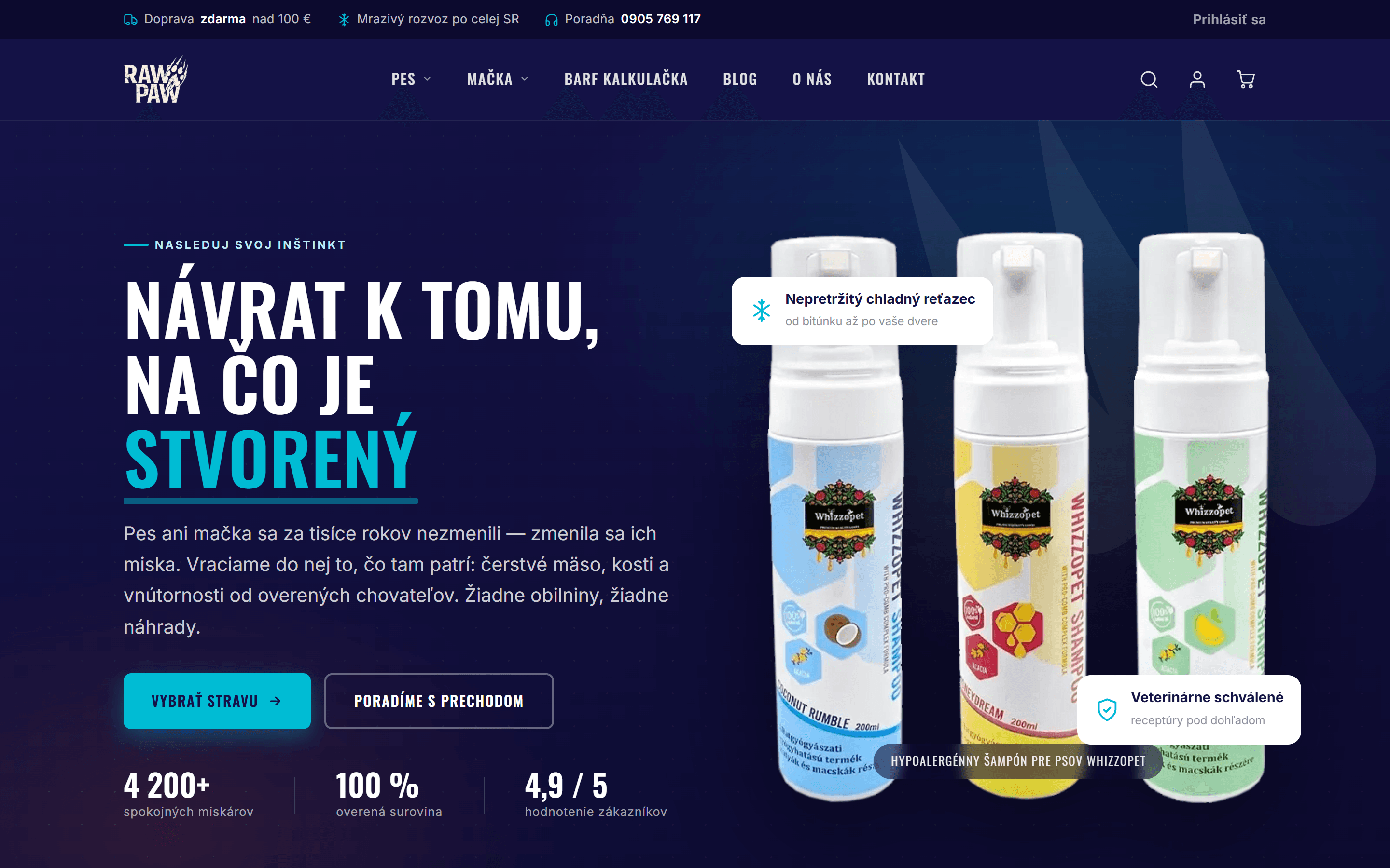E-shop pre BARF stravu s vlastnou BARF kalkulačkou a chladeným rozvozom
