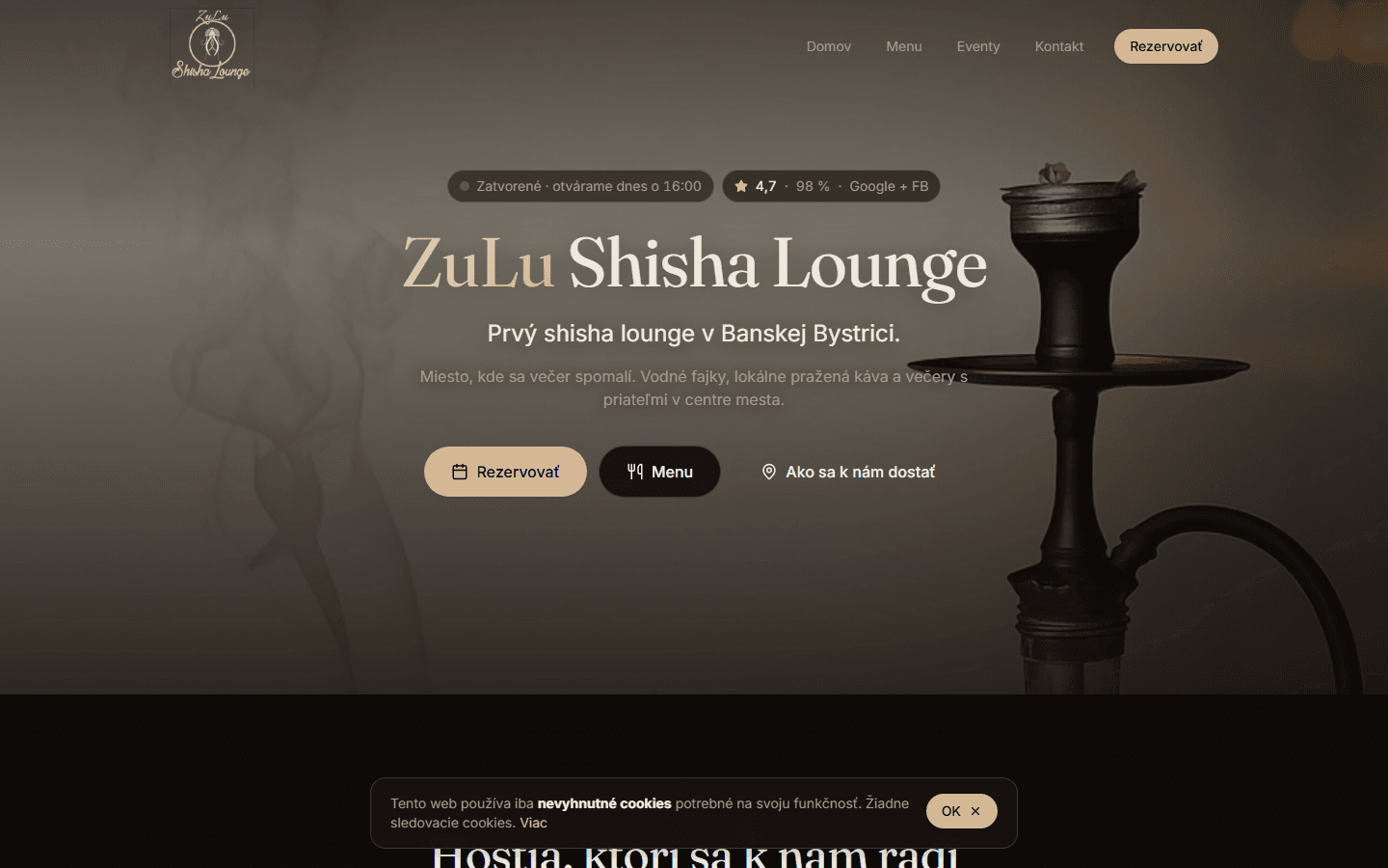 Atmosférický web pre prvý shisha lounge v Banskej Bystrici