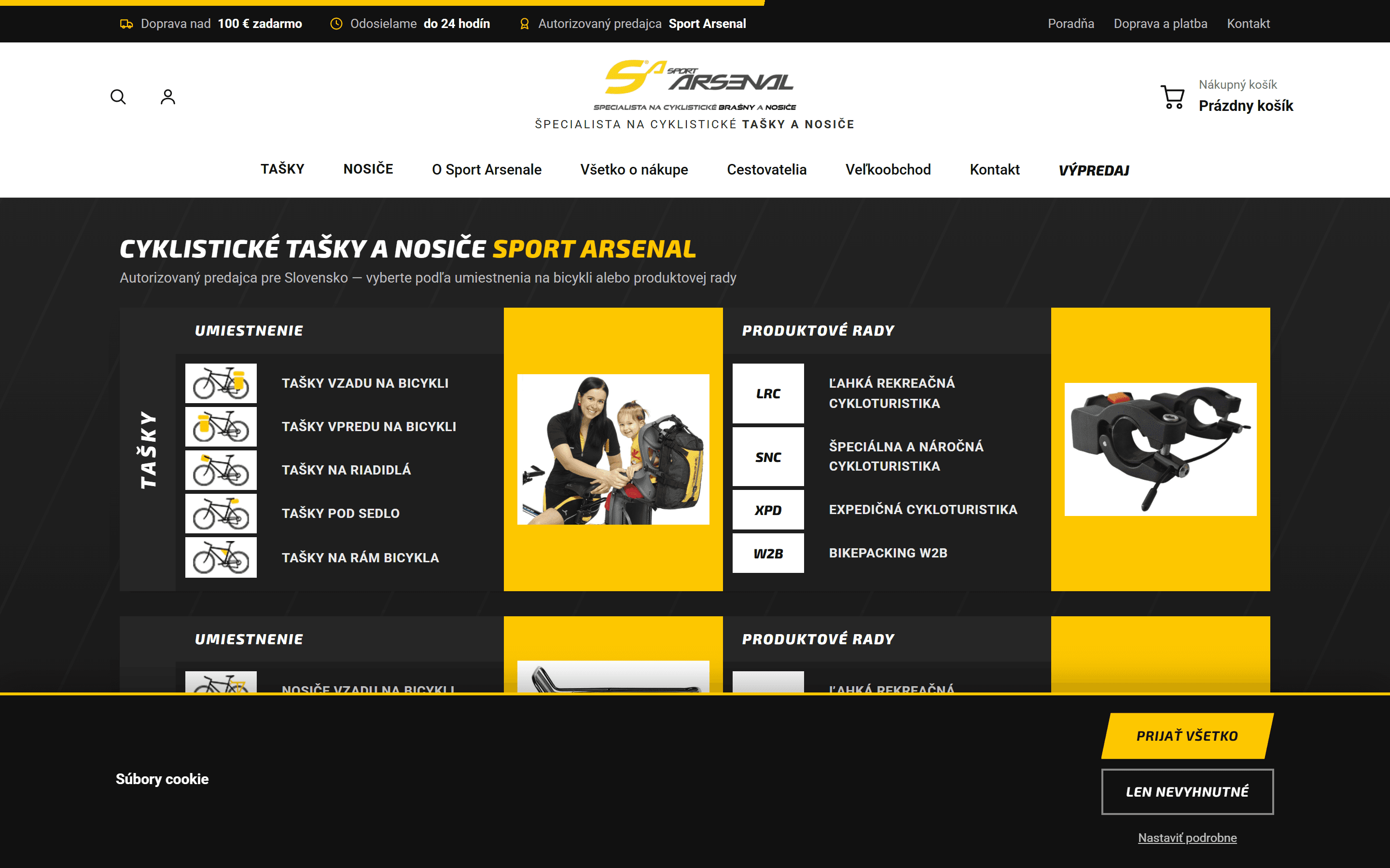 E-shop pre autorizovaného predajcu s viac-osovým filtrovaním výbavy